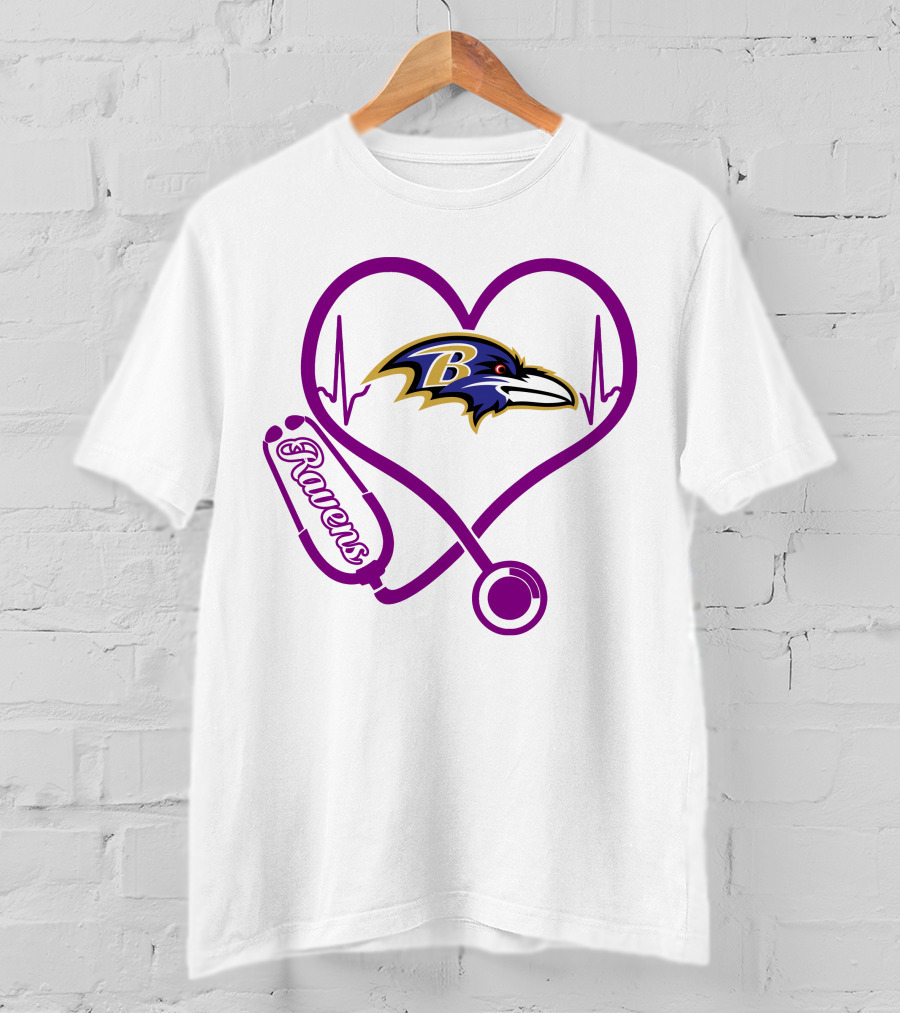 Baltimore Ravens Nurse Heartbeat Stethoscope Emblem T-Shirt