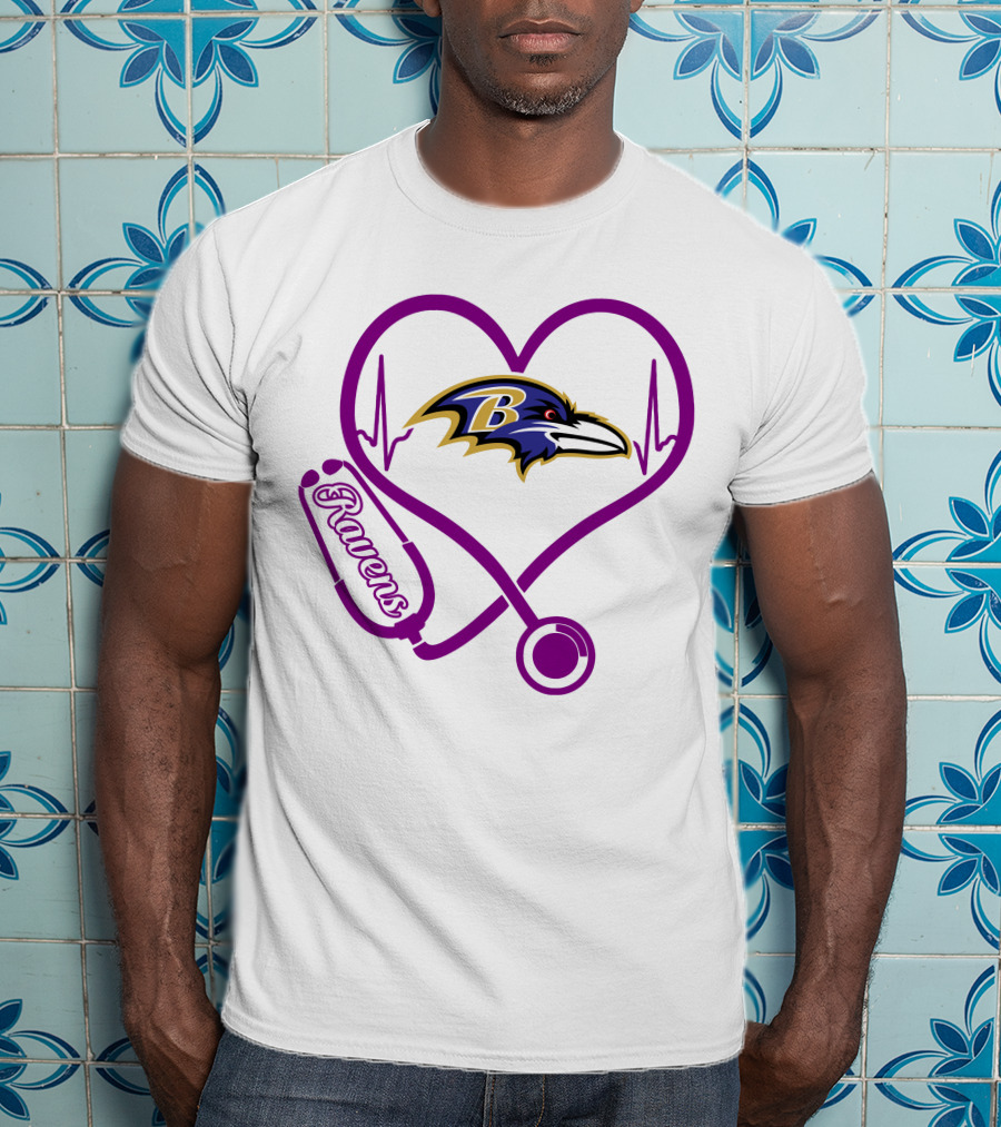 Baltimore Ravens Nurse Heartbeat Stethoscope Emblem T-Shirt