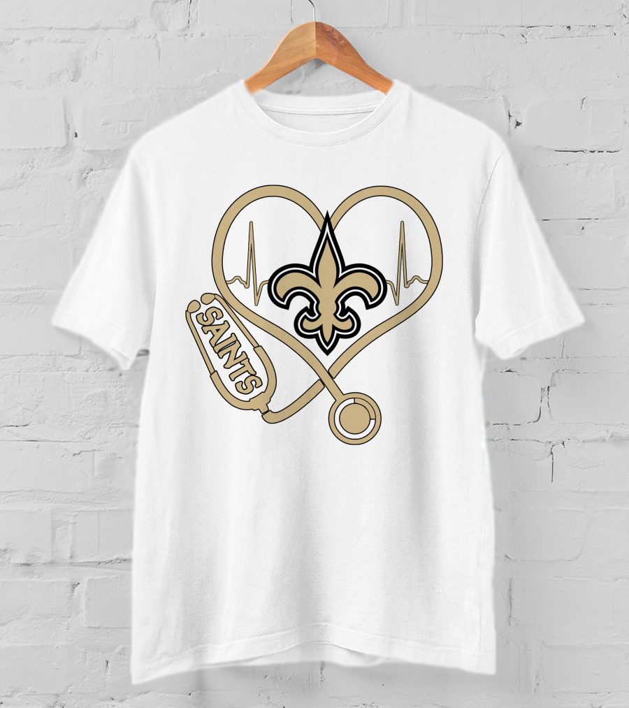 Nurse Heartbeat Stethoscope Saints Fleur-de-lis T-Shirt