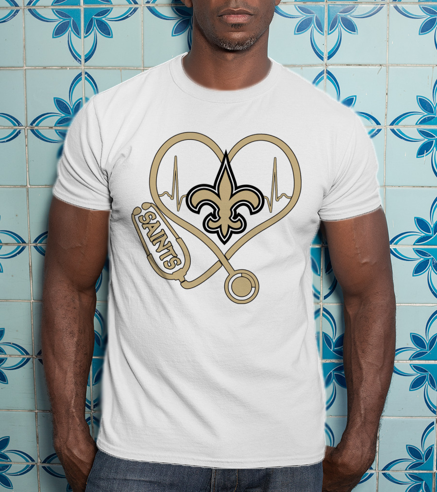Nurse Heartbeat Stethoscope Saints Fleur-de-lis T-Shirt