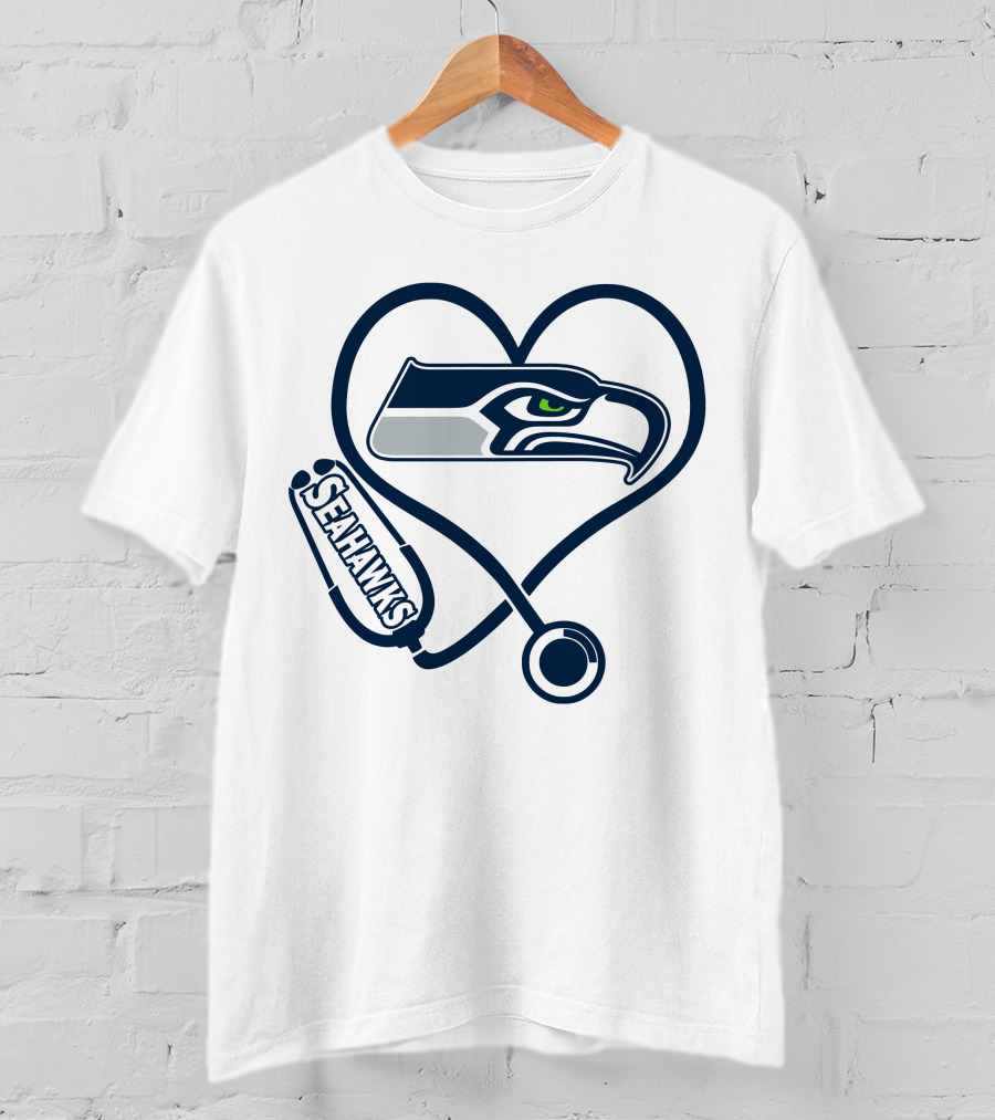 Seattle Seahawks Nurse Heart Stethoscope T-Shirt