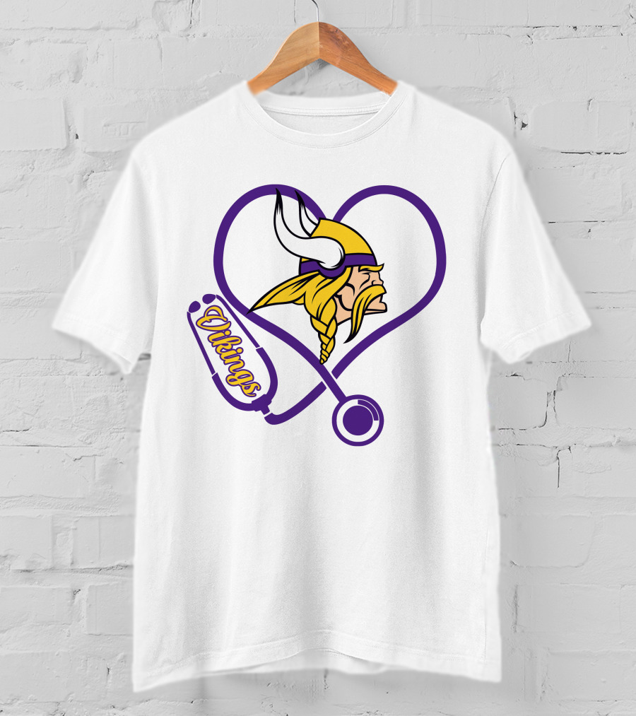 Minnesota Vikings Nurse Heart Stethoscope T-Shirt