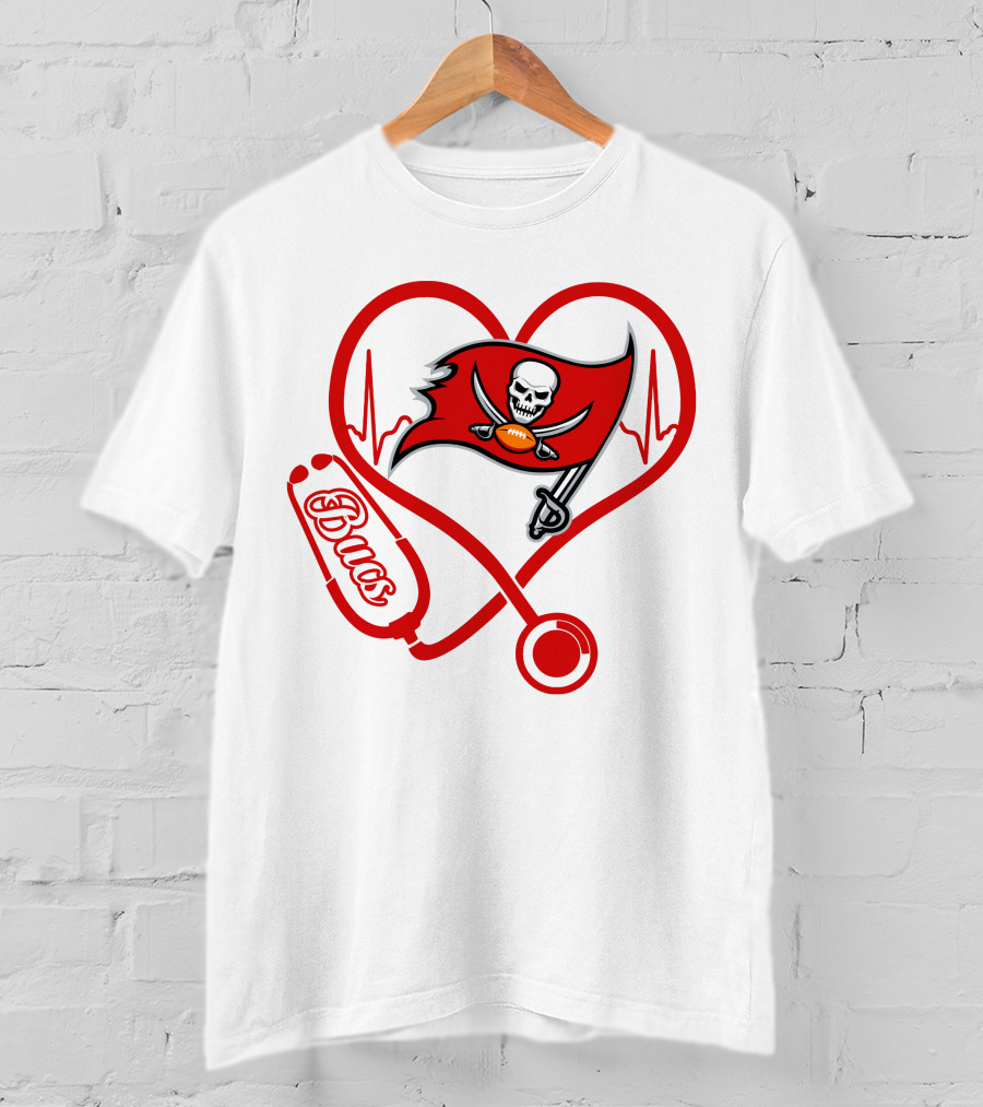 Bucs Heartbeat Nurse Stethoscope Pirate Flag T-Shirt