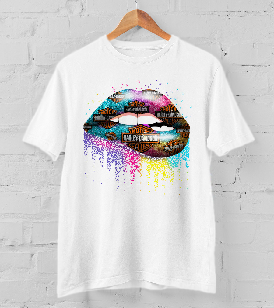 Harley Davidson Logo Lips With Colorful Effect T-Shirt