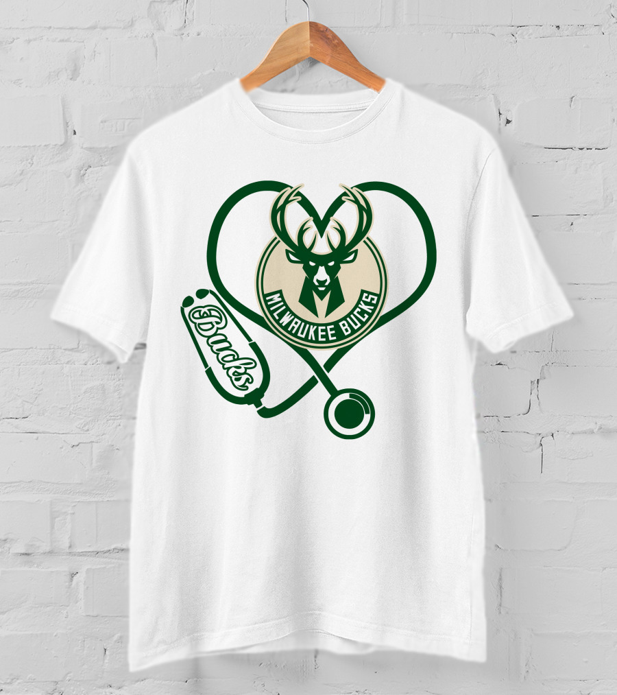 Milwaukee Bucks Nurse Heart Stethoscope T-Shirt
