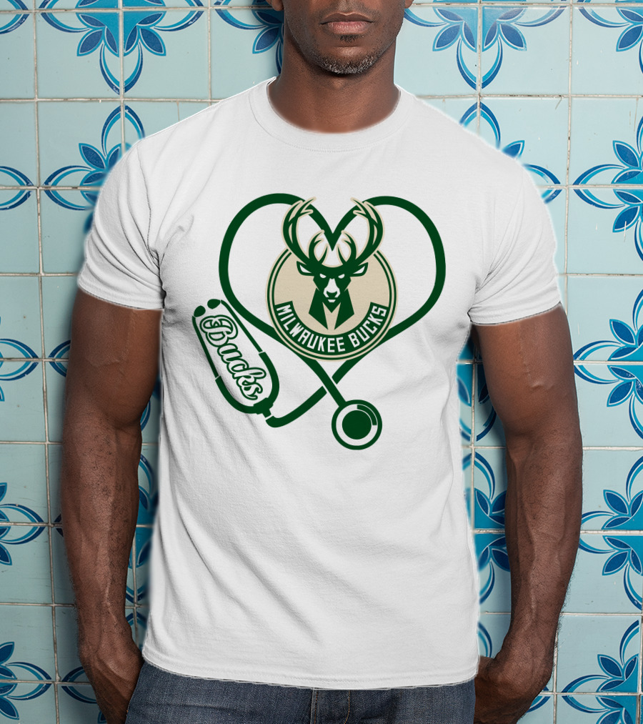 Milwaukee Bucks Nurse Heart Stethoscope T-Shirt