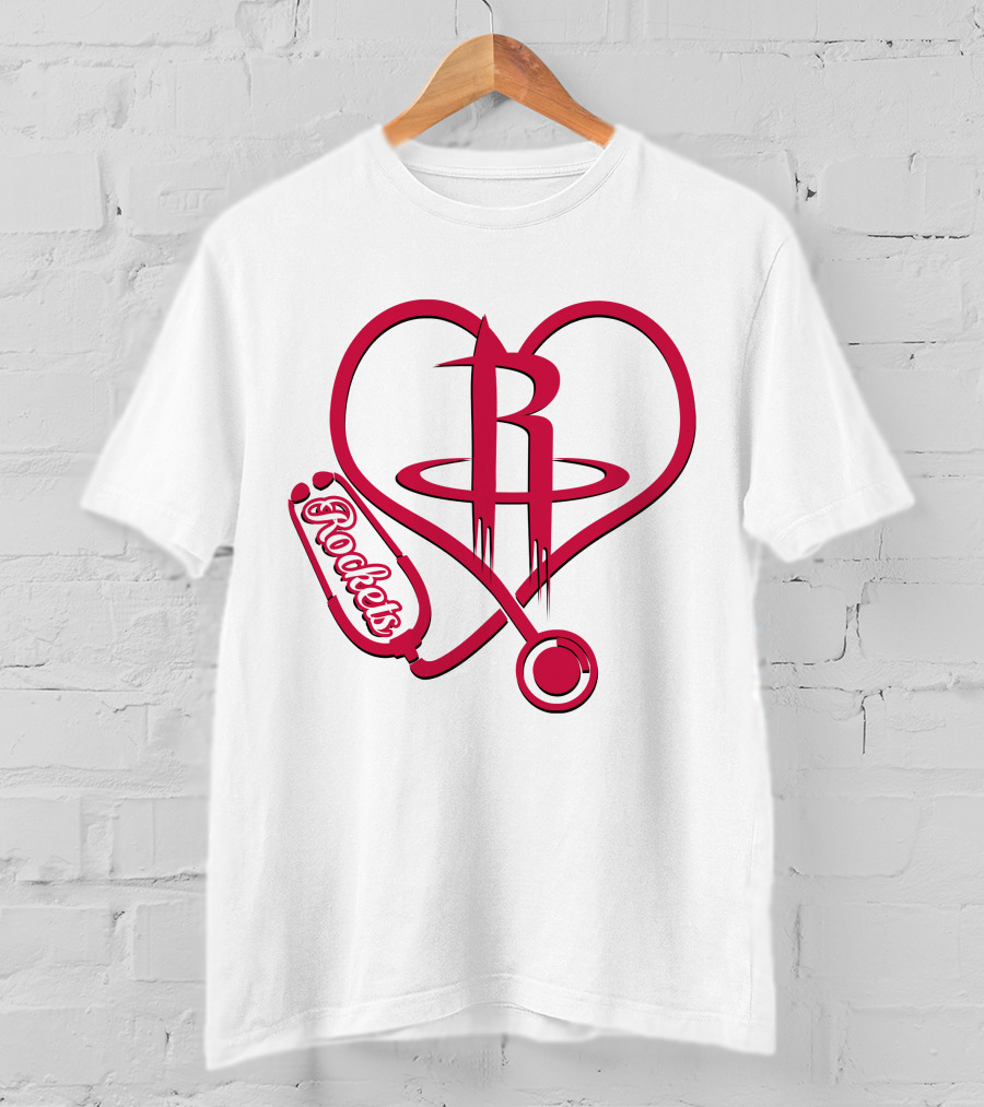 Nurse Heart Houston Rockets Logo Stethoscope T-Shirt