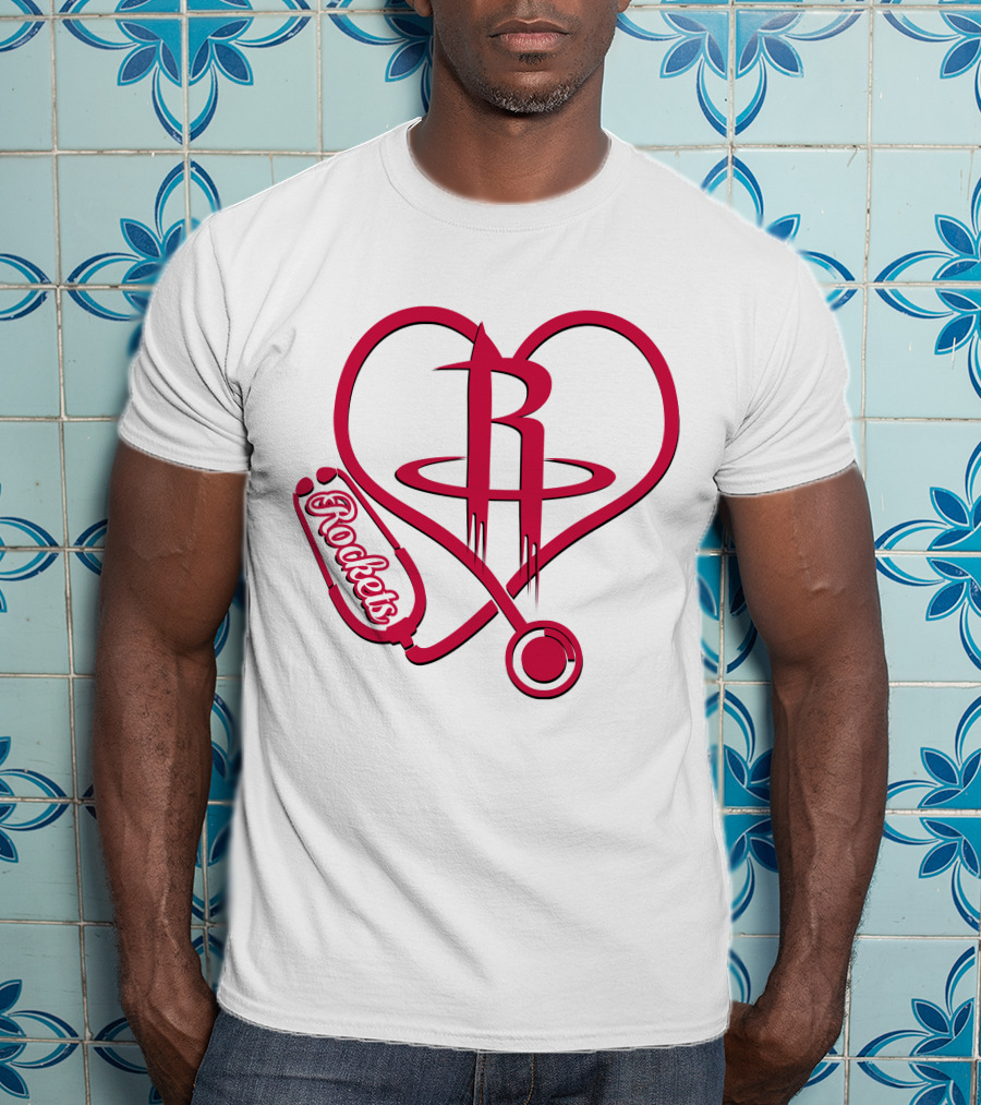 Nurse Heart Houston Rockets Logo Stethoscope T-Shirt