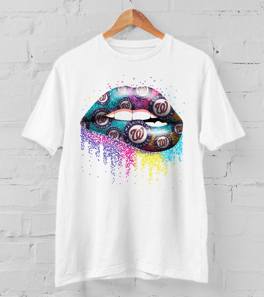 Washington Nationals Lips Logo Pattern Rainbow Effect T-Shirt