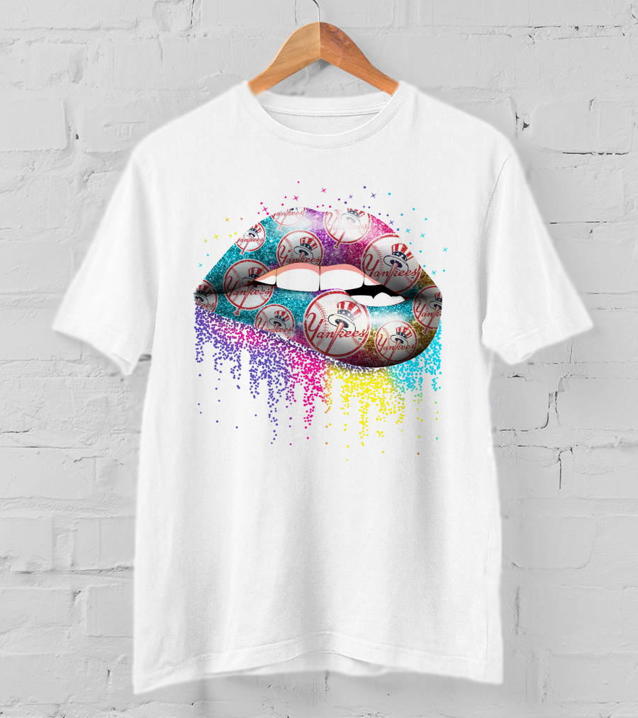 Lips New York Yankees Colorful Baseball T-Shirt