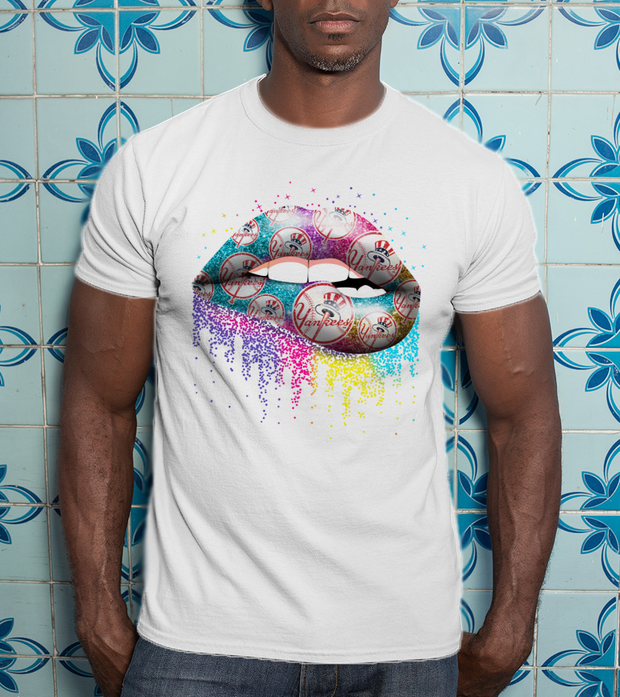 Lips New York Yankees Colorful Baseball T-Shirt