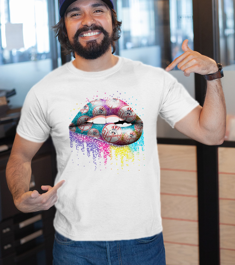 Lips New York Yankees Colorful Baseball T-Shirt