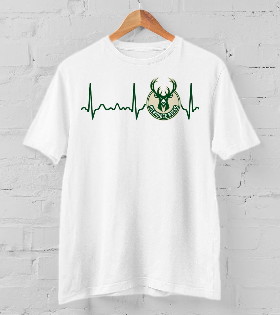 Heartbeat Milwaukee Bucks Basketball Emblem T-Shirt