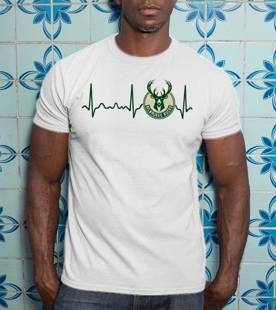 Heartbeat Milwaukee Bucks Basketball Emblem T-Shirt