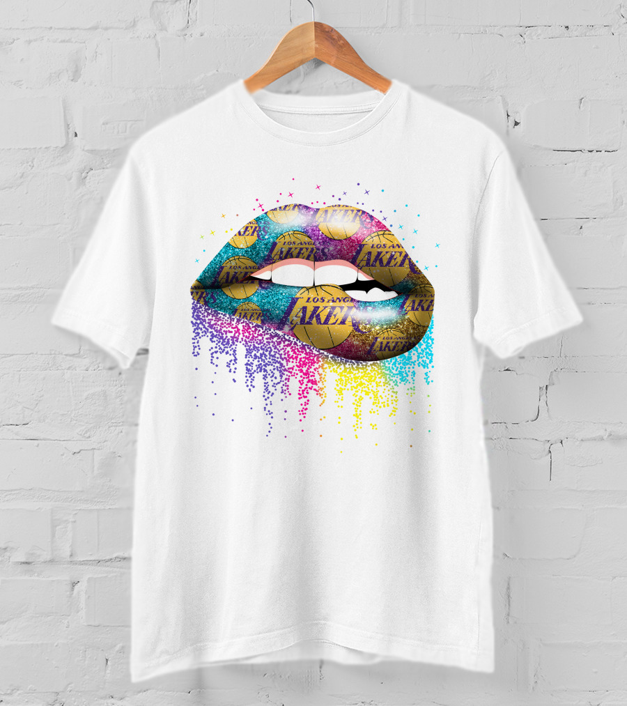 Los Angeles Lakers Lips Basketball Print T-Shirt